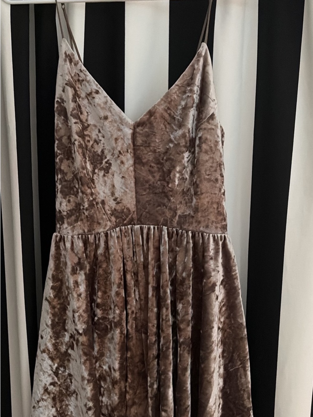 silence + noise crushed velvet slip dress in taupe